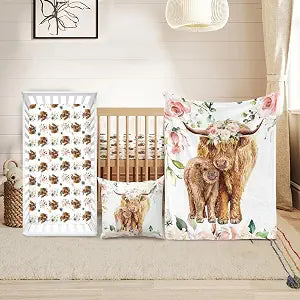 Baby Crib Bedding Set for Girls Highland Cow Design Gifts Color25