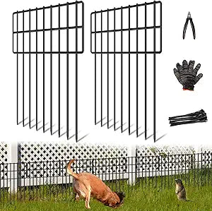 25 Panels Garden Fencing Animal Barrier, 17in (H) X 27ft (L) Dog Dig Fence Barrier, 1.25in Gap Rustproof Metal Stakes Decorative Garden Fence, Ground Defense Border Fence for Outdoor, Yard, Patio