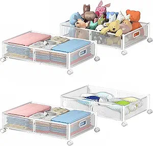Under Bed Storage Containers, Under Bed Shoe Storage With Wheels, Foldable Bedroom Storage Organization with Handles, Under Bed Storage Bins Drawer For Clothes, Blankets And Shoes, Bedding