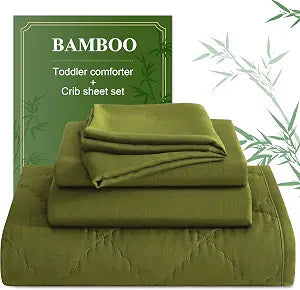 BEDSUM 4pc Toddler Cooling Bedding Set, Rayon Made from Bamboo, Olive Green
