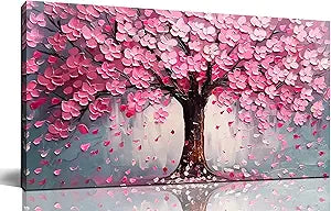 Pink Wall Art Large Tree of Life Wall Art for Living Room Bedroom Office Bathroom Modern Framed Canvas Prints Pink and Grey Picture Size 20x40 Inch
