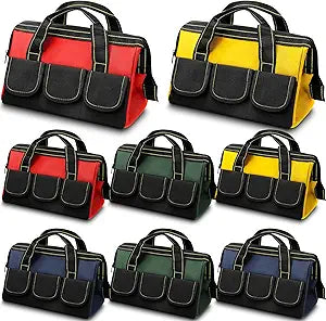 Silkfly 8 Pcs Tool Bags for Men Heavy Duty with Waterproof Hard Bottom Wide Mouth Large Tool Tote Bag Multi Pockets Organizer Tools Kit for Electrician Carpenter Mechanic Dad Gifts(13 Inch)