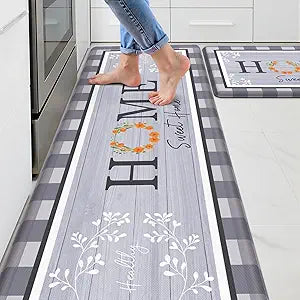 Kitchen Rugs, 2 PCS Kitchen Mats for Floor, Cushioned Non-Slip Anti Fatigue Mats for Kitchen Floor, Kitchen Runner Rugs for Standing Desk, Office, Laundry (17.3 x 30 + 17.3 x 59)