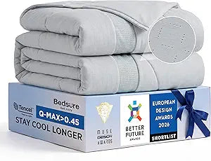 Bedsure CoolOxy Cooling Comforter King Size - 4X Breathable & Q-Max>0.45 Summer Comforter, Cooling Blankets for Hot Sleepers, Bedding for Night Sweats, Lightweight Duvet, Grey, 102x90 Inches