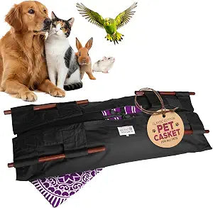 Sweet Goodbye Cocoon Pet Burial & Cremation Kit (Large, Black/Magenta) | Classic Cotton Pet Casket & Ceremony Kit for Dogs, Cats, Rabbits, Hamsters, Birds & More | Farewell with Love