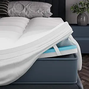 4 Inch Memory Foam Mattress Topper Queen, 2" Cooling Gel Memory Foam + 2" Plush Pillow Top Mattress Pad, 2-in-1 Dual Layer Design, Medium-Firm, Pressure Relief Back Pain Support