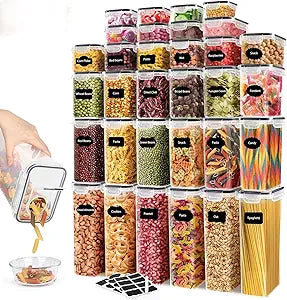 JUJOJB 64 PCS Airtight Food Storage Containers With Lids BPA Free,6 Pack With Pouring Spout Cereal Containers Storage for Kitchen Pantry Organization and Storage,Dishwasher safe,Labels Marker