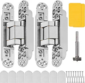 Invisible Door Hinges (2 pcs) -6 Inch Silver Hidden Hinges for Doors, 3 Way Adjustable & 180 Deg Swing & Copper Support Invisible Hinge, Heavy-Duty Concealed Door Hinges 88Lbs Load-Bearing