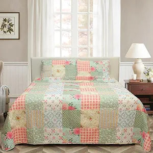 Patchwork Quilt Set Queen Size 3 Pieces Set Quilts Bohemian Floral Bedspread Coverlet Set for All Season Reversible Boho Bed Cover Bedding Set 1 Quilt and 2 Pillow Shams, 96" x 92"