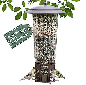 Perky-Pet Squirrel-Be-Gone Max Bird Feeder with (4) Flexport Feeding Stations - Squirrel-Proof Metal Hanging Feeder for Outdoors, Weight-Activated Ladder-Style Perches, 4lb Seed Capacity, 334-1SR