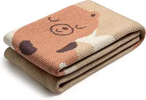 100% Organic Cotton Baby Blanket Soft Knitted Breathable Swaddle Blanket for Crib & Stroller - Newborns, Infants & Toddlers Hypoallergenic High Density Cotton Knit, 47x32 in (Bear, Beige)