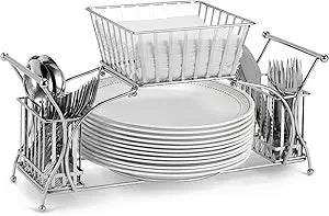 Sorbus Utensil Caddy Use For Napkin, Cutlery, Plate Holder Stackable Flatware Caddy, Tabletop Organizer Ideal for Dining Table, Party, Buffet, Kitchen, Entertaining (Silver)