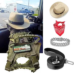 Tactical Cat Harness and Leash for Walking Escape Proof, Adjustable Cat Vest Harness Easy Control with Pet Cowboy Costume for Cat, Puppy and Small Dog (Army Green and Black)