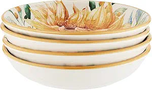 Sunflower Fields 9" Soup/Pasta Bowls, Set of 4 38 oz Ceramic Bowls Great for Pasta, Salad, Chili, or Hearty Meals Everyday Dining or Elegant Entertaining Use