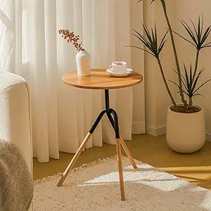 RECCI Small Round Side Table, Modern Solid Wood End Table with FSC Certified Wood & Knotted Metal Frame, Small Accent Couch Sofa Side Table for Living Room Bedroom, Oak