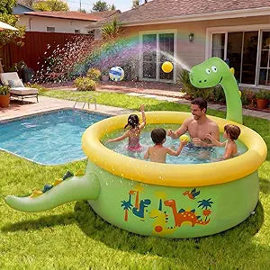 Dinosaur Inflatable Kiddie Pool Splash Pads for Toddlers Kids Splash Pads with Sprinkler Outdoor Blow up Mat Baby Dinosaur Play Swimming Pool for Backyard Garden, 69 x 24 in