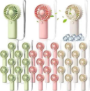 Rossesay 30 Pcs Mini Portable Fan Handheld Battery Operated Portable Small Personal Fans for Summer Travel Beach Indoor Outdoor Cooling Gift (Green,Pink,White)