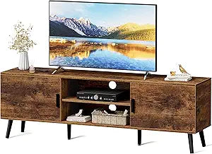 SUPERJARE TV Stand for 55 Inch TV, Entertainment Center with Adjustable Shelf, 2 Cabinets, TV Console Table, Media Console, Solid Wood Feet, Cord Holes, for Living Room, Bedroom, Rustic Brown