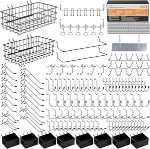 INCLY 238PCS Pegboard Accessories Organizer Kit, Peg Board Hooks Assortment with Peg Bins, Baskets, Paper Towel Holder for 1/8 and 1/4 inch Pegboard Hanging Tools, Garage Wall Storage Attachments