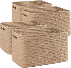4 Pack Storage Baskets for Organizing, Woven Baskets for Shelves - Perfect for Toys, Books, Towels, and Clothes, Durable Gift Basket Bins Toy Storage, 12.7''L x9''W x7.8''H, Jute