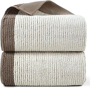 Cleanbear Shower Towels for Bathroom - Ultra Soft Bath Towels Set of 2, 520 GSM, 500,000 Dense Loops per Side, Quick-Dry and Highly Absorbent, 54 x 28 Inches, Light-Brown