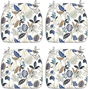 LVTXIII Outdoor Chair Cushions Set of 4, Patio Seat Cushions D16xW17 with Ties, Water Repellent Chair Pads for Patio Furniture Garden Use, Breeze Leaves Beige