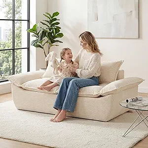 Boneless Loveseat 56", 2-Seater Beige Boneless Sofa with Removable Cushions & 2 Pillows, Small Boneless Couch Compress Foam Sofa for Living Room, Apartments, & Office