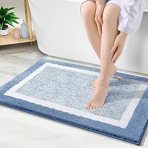 OLANLY Bathroom Rugs 36x24, Extra Soft and Absorbent Microfiber Bath Rugs, Non-Slip, Machine Washable, Quick Dry Shaggy Bath Carpet, Bath Mats for Bathroom Floor, Tub, Shower, Blue
