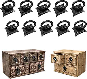 Mystic Colonial Cast Iron Ring Pull Handles Blackened Hammered Finish Antique Style for Cabinet, Drawer & Cupboard Hardware with Screw (Hammered (10, Colonial)