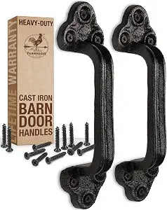Heavy Duty Barn Door Handles (Set of 2) Black Rustic Cast Iron Gate Handles - Farmhouse Decor, Strong Closet Sliding Door Pull - with Hardware (Large - 9 inches, Indoor & Outdoor)
