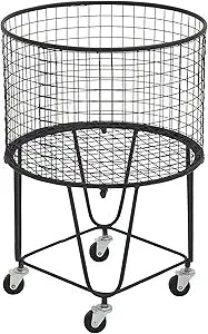CosmoLiving by Cosmopolitan Metal Storage Cart Deep Set Rolling Mesh Laundry Basket , 18" x 18" x 24", Black