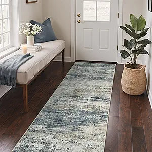 GENIMO Runner Rug Non Slip 2x10, Washable Rug Runner for Hallways Kitchen, Abstract Modern Kitchen Rugs, Low Pile Lightweight Carpet Runners for Entryway, Bedroom, Laundry, Navy Blue