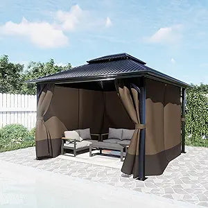 BPS 10' x 10' Gazebo Privacy Curtains with Double Zipper, 4-Panels Side Wall Universal Gazebo Side Panels Replacement for Patio, Outdoor Canopy, Garden and Backyard (Curtain Only)