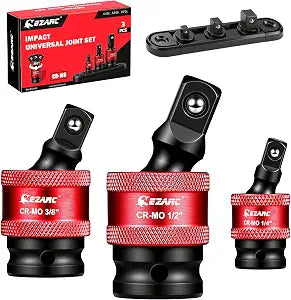 EZARC Swivel Socket Set, 1/4", 3/8", 1/2" CR-MO Flexible Socket Extension