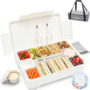 Portable Snackle Box Container with Ice Pack & Insulated Bag, Dishwasher Safe, 9-11 Adjustable Compartments, Charcuterie Box with Lid, Keep Food Cold/Warm, for Picinics, Road Trip, Sports