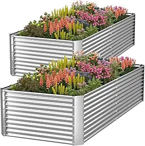 2 Pack Tall 8FT Corrugated Galvanized Steel Raised Garden Bed Outdoor, Metal Above Ground Garden Bed for Vegetables and Flowers, Rectangle Raised Beds for Gardening-8x3FT