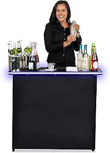 GoBar Portable Bar Table for Events - Black, 3 Skirts, or LED - Pop Up Mobile Bartending Station with Travel Carrying Case