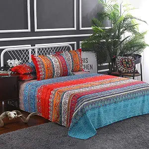 DJY Boho Sheets Set Queen(4 PCS) Boho Colorful Tribal Striped Bed Sheets