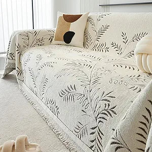 VOGOL Boho Chenille Couch Cover for 2 3 Cushion Sofa, Soft Washable Furniture Protector for Pets Dogs, Durable Leaf Pattern Loveseat with Tassels, Brown, 70x134