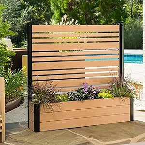 44in H x 46in W x 9.5in L (1 Screen w/Planter) Freestanding Enclo Florence Privacy Fence Screen with Planter Box, Outdoor Vinyl Privacy Panel for Patio & Air Conditioner, EC18006