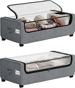 Under Bed Storage, Tall Size Under Bed Storage With Wheels, Under bed Shoe Storage, Metal Frame, 90L Capacity, Storage Drawers for Bedroom