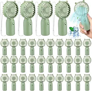 Glooglitter Mini Portable Fans Bulk Handheld Battery Operated Fan with Lanyard Lightweight Personal Fans for Summer Wedding Birthday Party School Office Cooling Gift(Sage Green,36 Pcs)