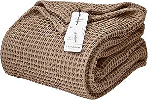 100% Turkish Cotton Waffle Throw Blanket King Size Brown - Premium Quality, Light and Airy Waffle Weave All-Season Quilt - Lux Decorative Bedspread (Brown, King Size 95" x 110" Inch)