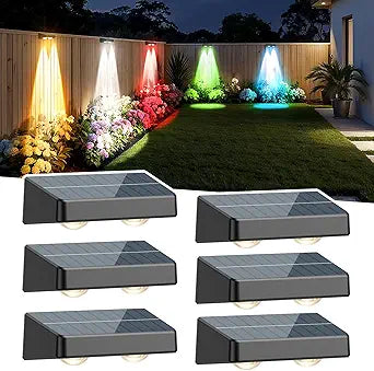 Solar Fence Lights, Fence Lights Solar Powered Warm/Cool White and RGB Colors Changing Outdoor Solar Lights IP65 Waterproof for Yard Garage Backyard Railing Step Patio Pool - 6Pack