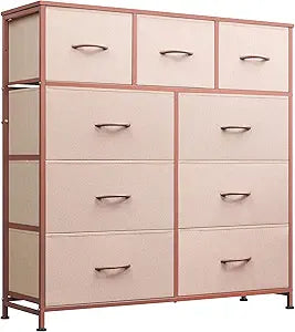 WLIVE 9-Drawer Dresser, Fabric Storage Tower for Bedroom, Hallway, Entryway, Closet, Tall Chest Organizer Unit with Fabric Bins, Steel Frame, Wood Top, Easy Pull Handle, Pink