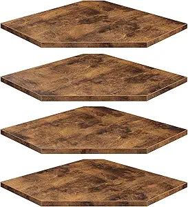 Homode Corner Shelf Wall Mount, Set of 4 Floating Corner Shelves with Cord Hole for Cable Box, Wood Corner Hanging Shelves for Bathroom Bedroom Kitchen, Rustic Brown