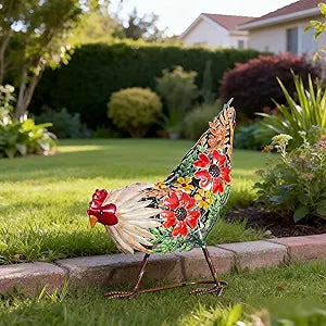 Natelf Hen Decor Metal Rooster Statue Chicken Outdoor Garden Decoration Hollow Out Design Yard Art Lawn Patio Home Sculpture