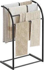 YATINEY Free Standing Towel Rack, 4-Tier Blanket Rack for Bathroom, Pool Towel Stand Display and Drying Rack, Modern Towel Blanket Storage Organizer, Black CJ07BK