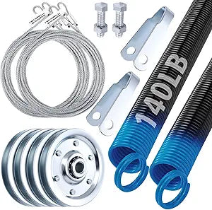 MorningRo Heavy-Duty Double-Looped Garage Door Extension Springs Bundle Springs, 3" Pulleys, and Extension Cables for 7' Feet Garage Door Hardware Parts(140 lb)