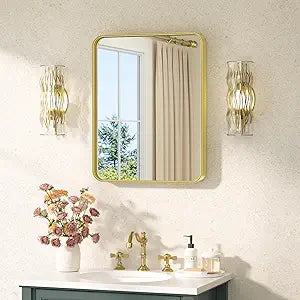 TETOTE 16 x 20 Inch Gold Bathroom Mirror Brushed Gold Metal Framed Vanity Mirror, Tempered Glass, Wall Mounted for Bathroom, Entryway, Bedroom, Living Room(Horizontal/Vertical)
